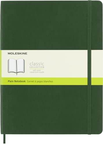 Moleskine Classic Notebook, Taccuino Con Pagine Bianche, Copertina Morbida E Chiusura Ad Elastico, Formato Xl 19 X 25 Cm, Colore Verde Mirto, 192 Pagi