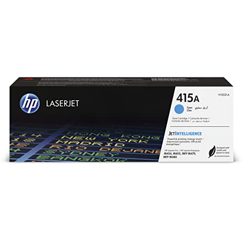 Hp 415A W2031A, Cartuccia Toner Originale Hp Da 2100 Pagine, Compatibile Con Le Stampanti Hp Laserjet M453, M455, Mfp M479, Mfp M480, Ciano