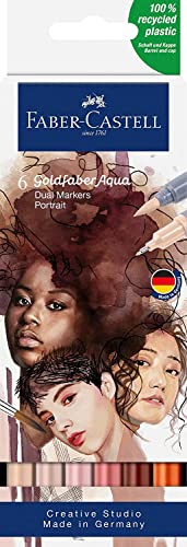 Faber-Castell 164523 - Goldfaber Aqua Dual Marker, Ritratto, Con Punta A Pennello E Punta Fineliner, Confezione Da 6