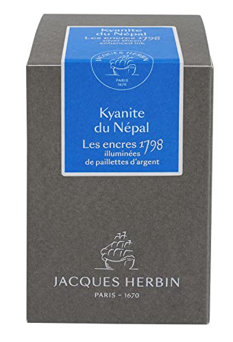 Herbin 15513Jt - Inchiostro Pigmentato Argento 1798 Per Penna Stilografica, Roller, Pennino In Vetro E Porta Pennino 50 Ml, Blu (Kyanite Du Népal)