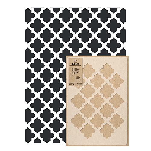 Nakleo Stencil Riutilizzabile Di Plastica Murale - 59X95Cm - Marocchino Geometrico Moresco - Grande Modello Carta Da Parati Ripetitivo Pittura Tappezz