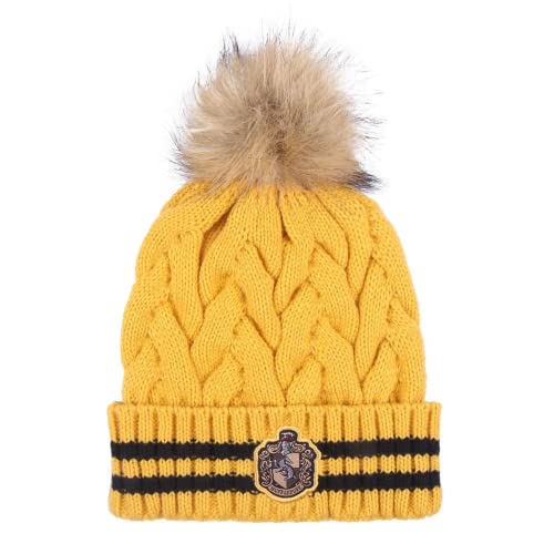 Harry Potter Berretto A Maglia Pom-Pom, Hufflepuff - Giallo, Taglia Unica