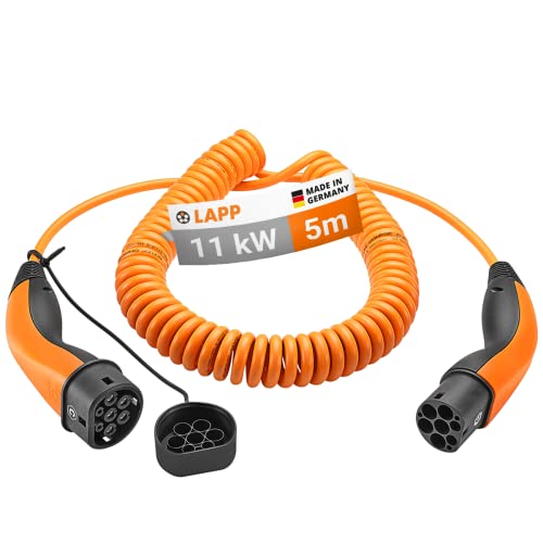 Lapp Mobility Tipo 2 Cavo Di Ricarica 11 Kw/Cavo A Spirale/20 A/3 Fasi/Cavo Di Ricarica Auto Elettrica/Modalità 3/5 M
