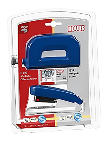 Novus Twinset E 15/E 210 - Set Di Perforatice E Cucitrice, Colore: Blu