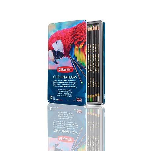 Derwent Chromaflow Set Di 12 Matite Con Corpo Rotondo Da 3,5 Mm, Nucleo Cremoso E Sfumabile, Adatto Per Disegnare, Colorare E Stratificare
