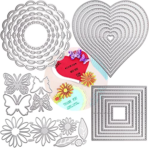 Dailytreasures 5 Set Stencil Per Fustelle Da Taglio, 32 Pezzi Stampi Per Modelli In Metallo Strumenti Per Goffratura Fai-Da-Te Multi-Forma Per Album S