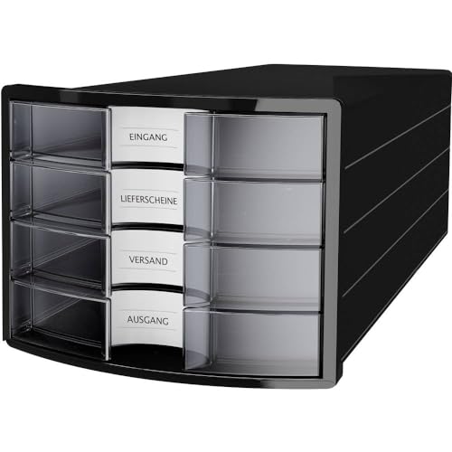Cassettiera Han Impuls 2.0 – Design Accattivante Abbinato A Una Qualità Eccellente. Con 4 Cassetti Chiusi Per Din A4/C4, Nero-Traslucido, 1012-363