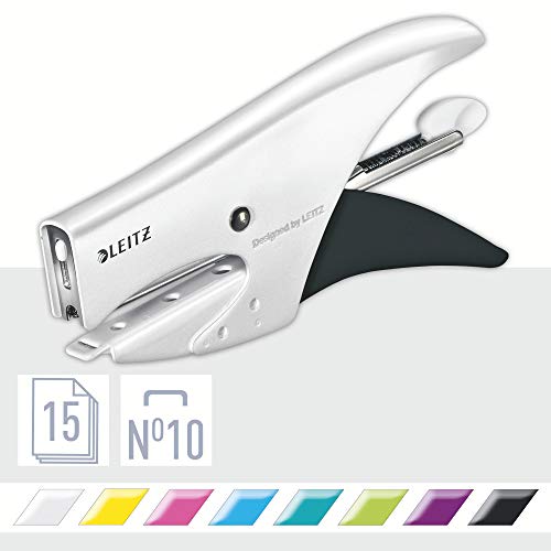 Leitz Cucitrice A Pinza, Capacità Fino A 15 Fogli, Design Ergonomico In Metallo, Include Punti, Gamma Wow, 55312001, Bianco