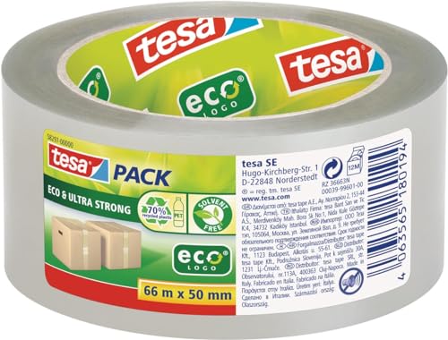 Tesa Pack Eco & Ultra Strong Ecologo – Nastro In Plastica Trasparente Con Forza Adesiva Extra Forte – Nastro Adesivo Ecologico, Prodotto Senza Solvent