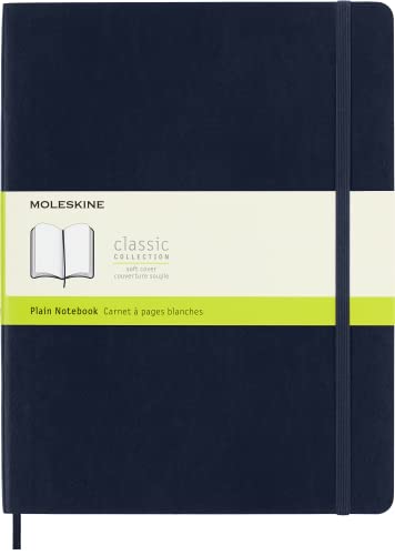 Moleskine Classic Notebook, Taccuino Con Pagine Bianche, Copertina Morbida E Chiusura Ad Elastico, Formato Xl 19 X 25 Cm, Colore Blu Zaffiro, 192 Pagi