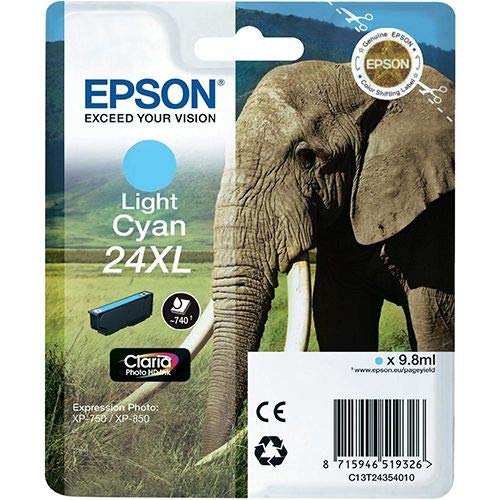 Epson 24Xl Serie Elefante Cartuccia Getto D'Inchiostro, 9.8 Ml, Ciano Chiaro