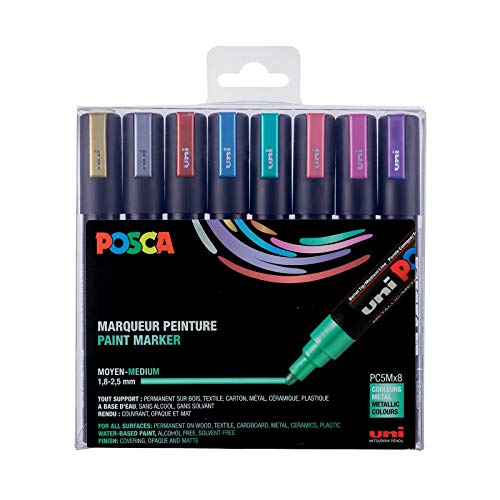 Posca Pc5M/8Metal09 - Pennarelli, Confezione Da 8, Colori Assortiti
