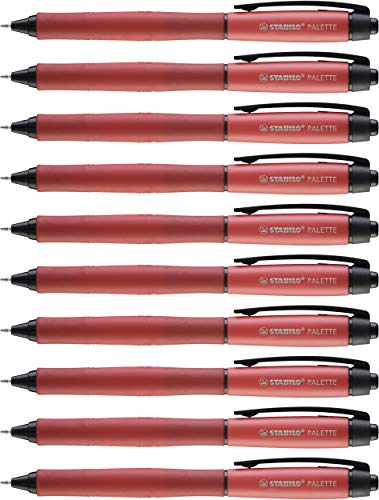 Penna Roller A Scatto - Stabilo Palette In Rosso - Tratto F (0,4 Mm) - Confezione Da 10 - Inchiostro Rosso
