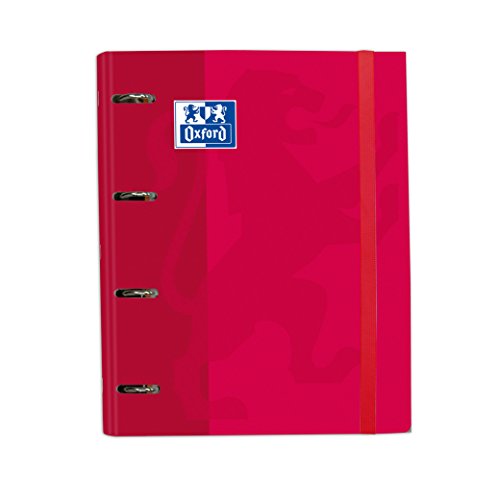 Oxford, Raccoglitore 4 Anelli A4+ Coperchio Extra Con Gomma, Con Ricambio Griglia 5 X 5, Colore Rosso