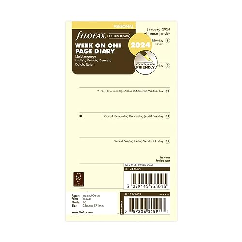 Filofax Agenda Settimanale Personale Per Pagina 5 Lingue Cotone Crema 2024