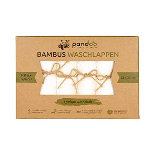 Pandoo Guanto Da Bagno Di Bambù Al 100% - Morbidissimo, Senza Coloranti, Ipoallergenico E Antibatterico Per Pelli Sensibili Del Bambino - 25X25Cm Bian