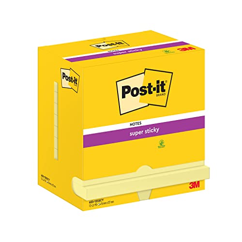 Post-It Foglietti Super Sticky Canary Yellow, Confezione Da 12 Blocchetti, 90 Fogli Per Blocco, 76 Mm X 127 Mm, Giallo Canary - Per Appunti, Elenchi &