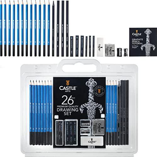 Castle Art Supplies Set 26 Pezzi Per Disegno E Bozzetto | Per Artisti Principianti O Professionisti | Matite, Carboncini, Grafiti E Molto Altro | In C