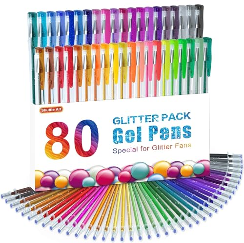 Shuttle Art 80 Pack Glitter Gel Pens, 40 Colori Glitter Gel Pen Set Con 40 Ricariche Per Libri Da Colorare Per Adulti Craft Doodling