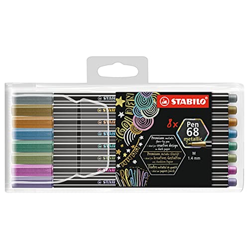 Pennarello Premium Metallizzato - Stabilo Pen 68 Metallic - Astuccio Da 8 - Con 8 Colori Assortiti