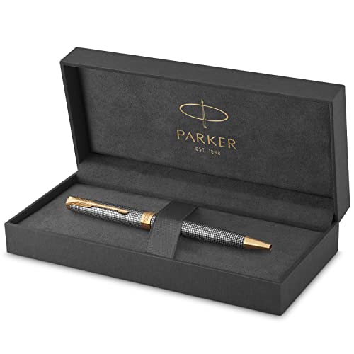 Parker Sonnet Penna A Sfera, Argento (Cesellato), Dettagli Placcati In Oro, Pennino Medio, Confezione Regalo, Nero