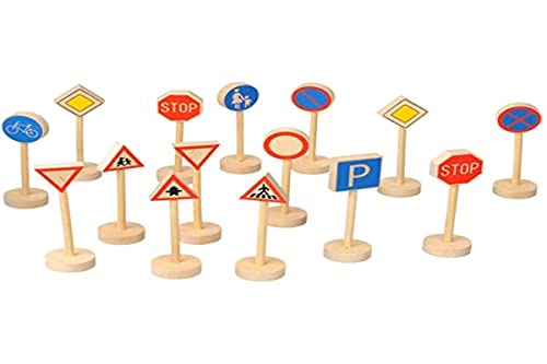 Toys Pure - Set Di Segnali Stradali In Legno, 15 Pz. Assortiti