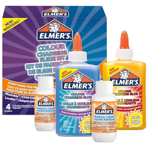 Elmer'S Kit Per Slime Cangiante, Include La Colla Cangiante, Con Liquido Magico Attivatore Di Slime Si Attiva Con Luce Uv, 4 Pezzi