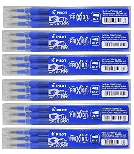 Pilot Frixion Ricariche Roller Ball Penne Cancellabili Penna In Ricarica Compatibile Bls-Fr7 (Confezione Da 6 Ricariche - 18) Ricariche 0,7 Mm Blu