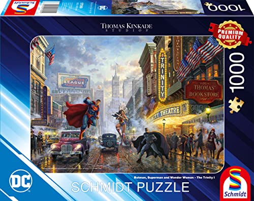 Schmidt Spiele 57589 Thomas Kinkade, Batman, Superman And Wonder Woman, Puzzle Da 1000 Pezzi, Normale