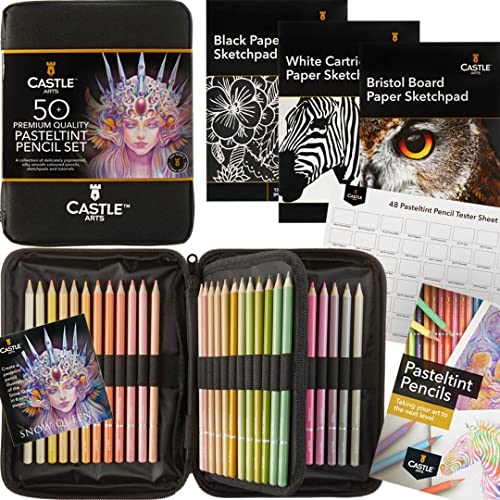 Castle Art Supplies Set Di 48 Matite Colorate Dalle Tinte Pastello Con Extra | Colori In Tonalità Delicate E Sontuose | Per Professionisti E Artisti A