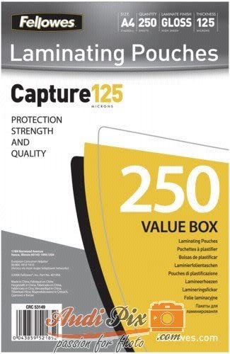 Fellowes 5314903 Pouches Di Plastificazione, Formato A4, 125 Micron, Confezione Da 250 Pezzi