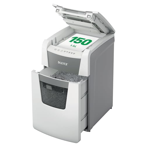Leitz Iq Autofeed 150 P-4 Office, Distruggidocumenti Automatico, 150 Fogli, Taglio A Frammenti, Sicurezza P-4, Capacità 44 Litri, 80130000