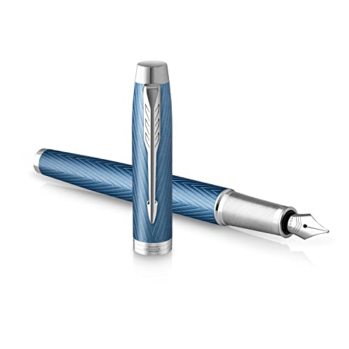 Parker Im Penna Stilografica | Azzurro E Grigio Premium Con Finiture Cromate | Punta Fine Con Cartuccia Di Inchiostro Blu | Confezione Regalo