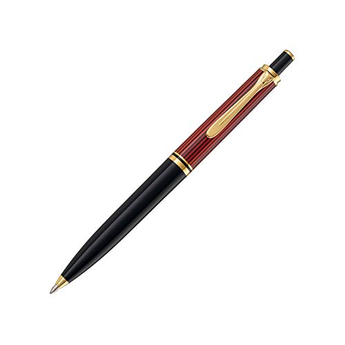 Pelikan 925289 Elegante Penna A Sfera Meccanismo A Scatto Linea K 400 Roller Souveraen Stresemann, Rosso Nero, Dettagli Oro 24K, Qualità Premium, Prod