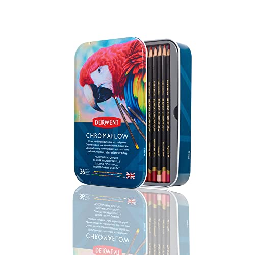 Derwent Chromaflow Set Di 36 Matite Con Corpo Rotondo Da 3,5 Mm, Nucleo Cremoso E Sfumabile, Adatto Per Disegnare, Colorare E Stratificare