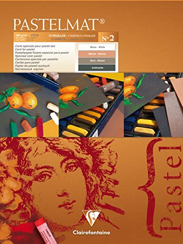 Clairefontaine 96008C Blocco Collato Pastelmat N°2 - 12 Fogli Di Carta Speciale Per Pastelli Secchi - 30X40 Cm 360G - 4 Colori Assortiti - Divisori In