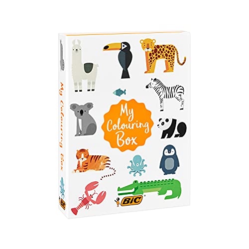 Bic My Colouring Box - Kit Per Colorare Con 12 Marker/18 Matite Per Colorare/6 Colle Glitter/1 Libro Da Colorare E 36 Adesivi