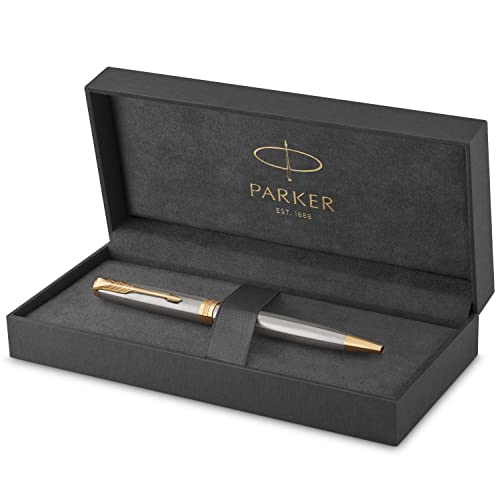 Parker Sonnet Penna A Sfera, Acciaio Inossidabile Con Finiture In Oro, Pennino Medio, Confezione Regalo
