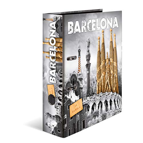 Herma Registratore A Leva Con Anelli Trend Cities Con Motivo Barcellona, A4, Dorso 7 Cm, Cartonato, Colori