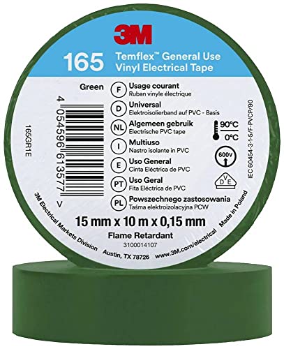 3M Temflex™ 165 165Gr1E Nastro Isolante Temflex™ 165 Verde (L X L) 10 M X 15 Mm 1 Pz.