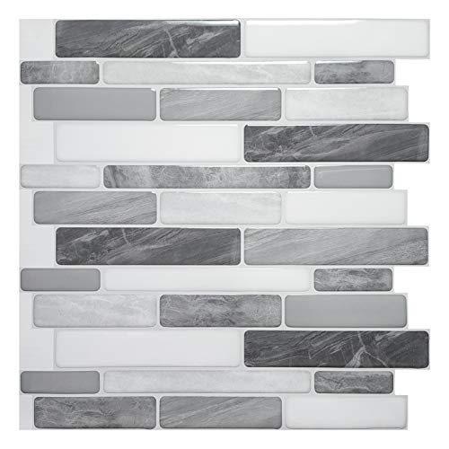 Art3D 10 Fogli Backsplash Autoadesivo 30 * 30 Cm, Pannelli Di Parete 3D Tile Adesivo Bagno Cucina Deco Grey Marble