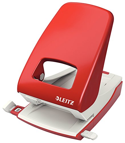 Leitz Pratica Perforatrice Da Ufficio, Capacità Fino A 40 Fogli, Rosso, Metallo, Guida Di Arresto Con Barra Di Selezione Del Formato, Gamma Nexxt, Box