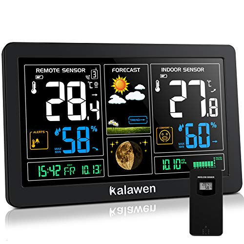 Kalawen Stazione Meteo Automatica Digitale Wireless Meteorologica Con Ampio Schermo Lcd Display Sveglia Tempo Data Temperatura Umidità Previsioni Di T
