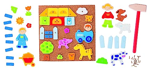 Goki Farm 58555 - Set Giocattolo Con Martello E Chiodi, Misto