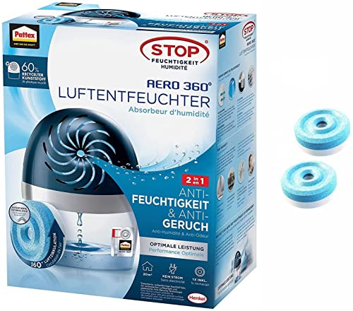Pattex Deumidificatore Stop Umidità Aero 360°, Umidificatore Ad Alta Efficienza, Ricaricabile, Riduce L’Umidità Odori & Muffe, Set Risparmio 1 Disposi