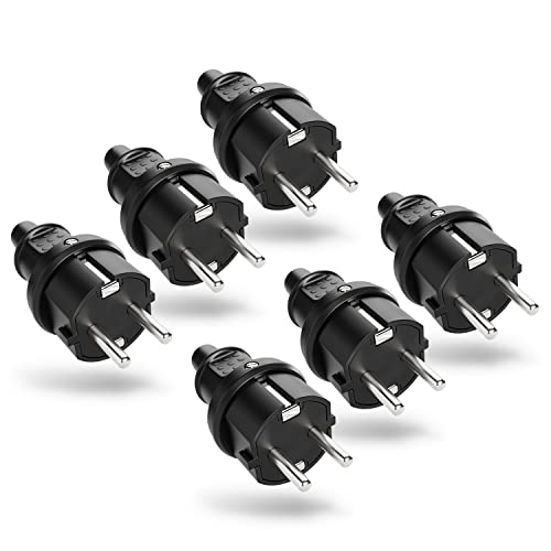 Greate 6X Spina Schuko Da Esterno Con Protezione Antipiega - Spina Elettrica In Gomma Con Scarico Della Trazione, 2 Poli, 230V, 16A E 3,7Kw - Ip44 Spi