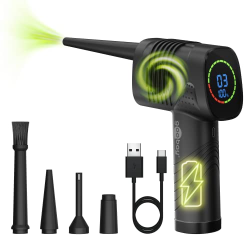 Goobay 61667 Soffiatore Elettrico/Pulizia Di Pc, Tastiere, Radiatori, Divani, Ecc. / Batteria Ricaricabile Da 2.000 Mah 35.000 Giri/Min Fino A 90 Minu