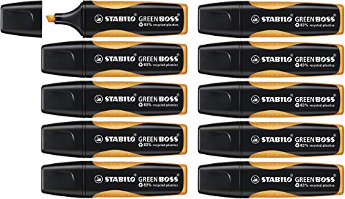 Evidenziatore Ecosostenibile - Stabilo Green Boss - 83% Plastica Riciclata - Confezione Da 10 - Arancione