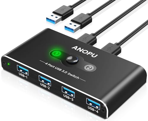 Switch Usb Switch, Alluminio Switch Usb 3.0 Kvm Switch Per 2 Pc 2 In 4 Out Per Mouse, Tastiera, Scanner, Stampante, Chiavetta, Hard Drive, 2 Cavi Usb