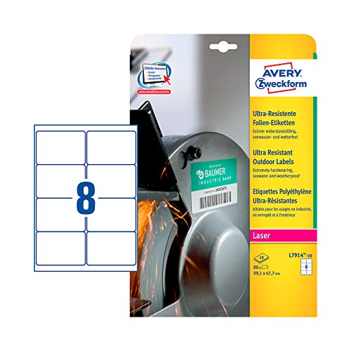 Avery Italia L7914-10 Etichette Ultra Resistenti Polietilene Flessibile, 10 Ff, 99.1 X 67.7 Mm, Bianco